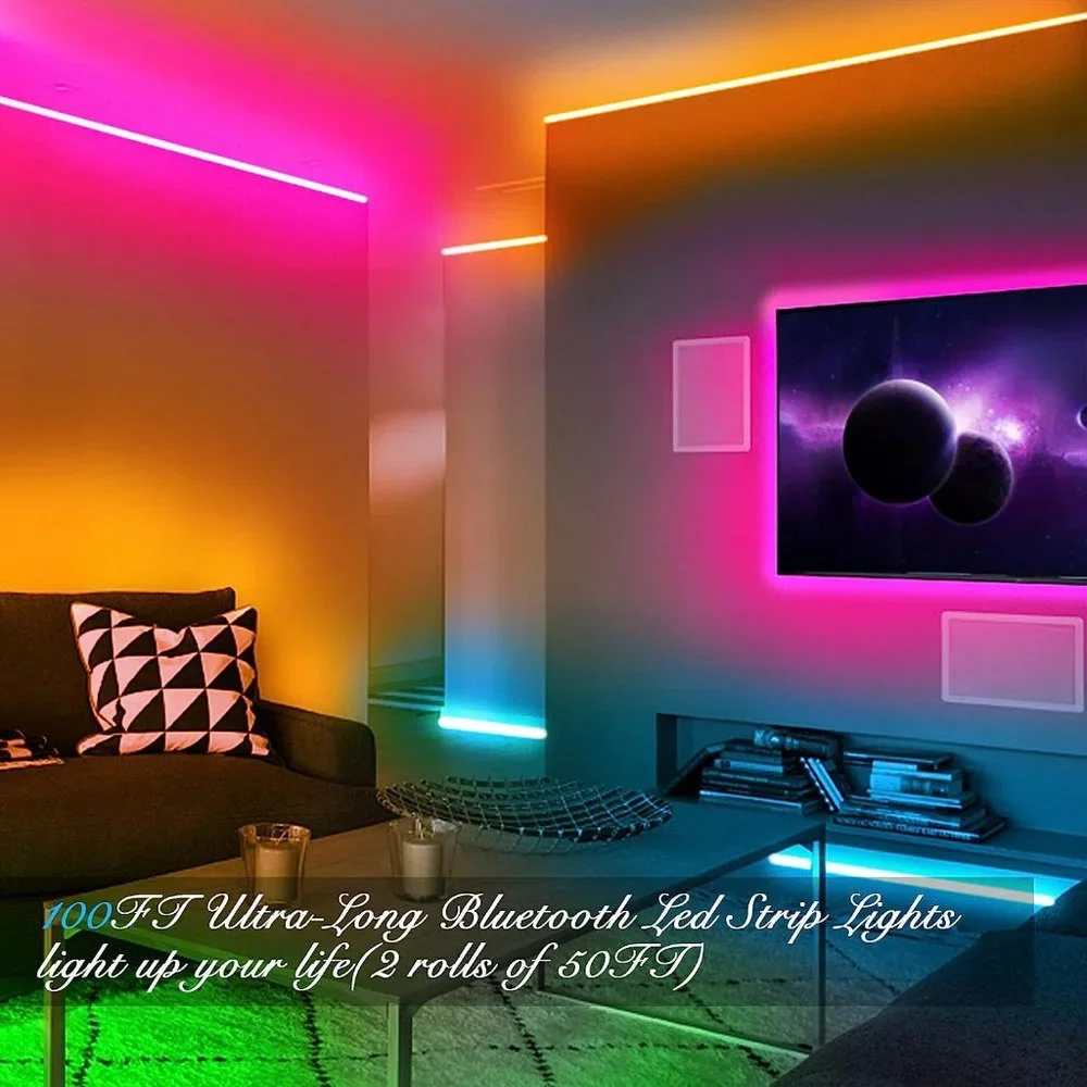 2 Rolls of 50ft Led Strip Smart 5050 RGB Color Change Music Light for Bedroom
